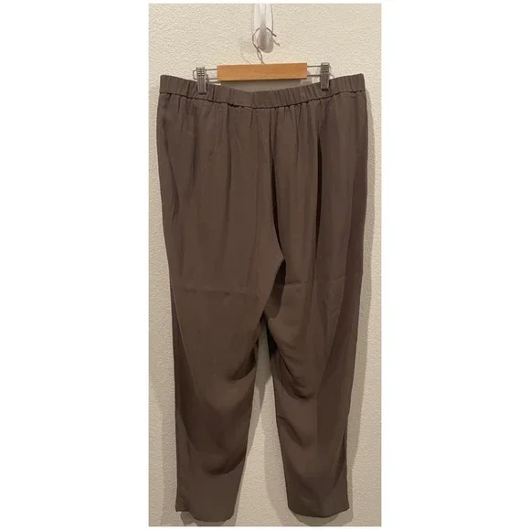 EILEEN FISHER Silk Georgette Crepe Slouchy Brown Pants - Picture 4 of 4